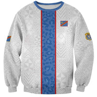 Custom DR Congo Football Sweatshirt Leopards Mix Kuba Raffia Pattern - Wonder Print Shop