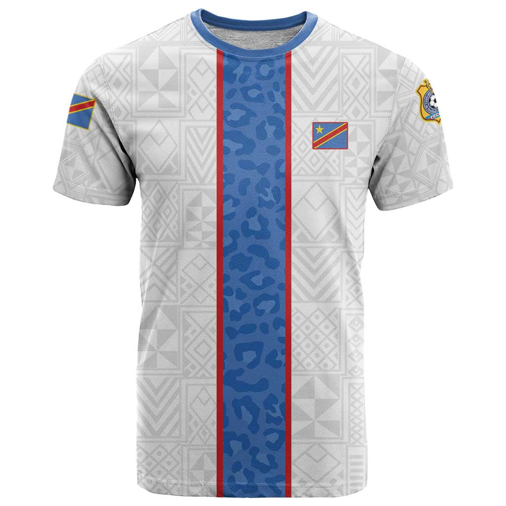 Custom DR Congo Football T Shirt Leopards Mix Kuba Raffia Pattern - Wonder Print Shop