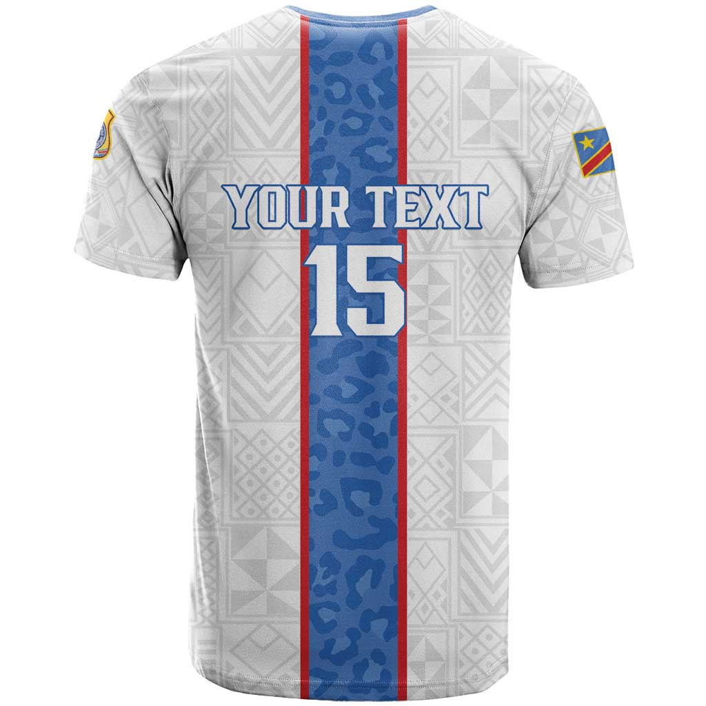 Custom DR Congo Football T Shirt Leopards Mix Kuba Raffia Pattern - Wonder Print Shop