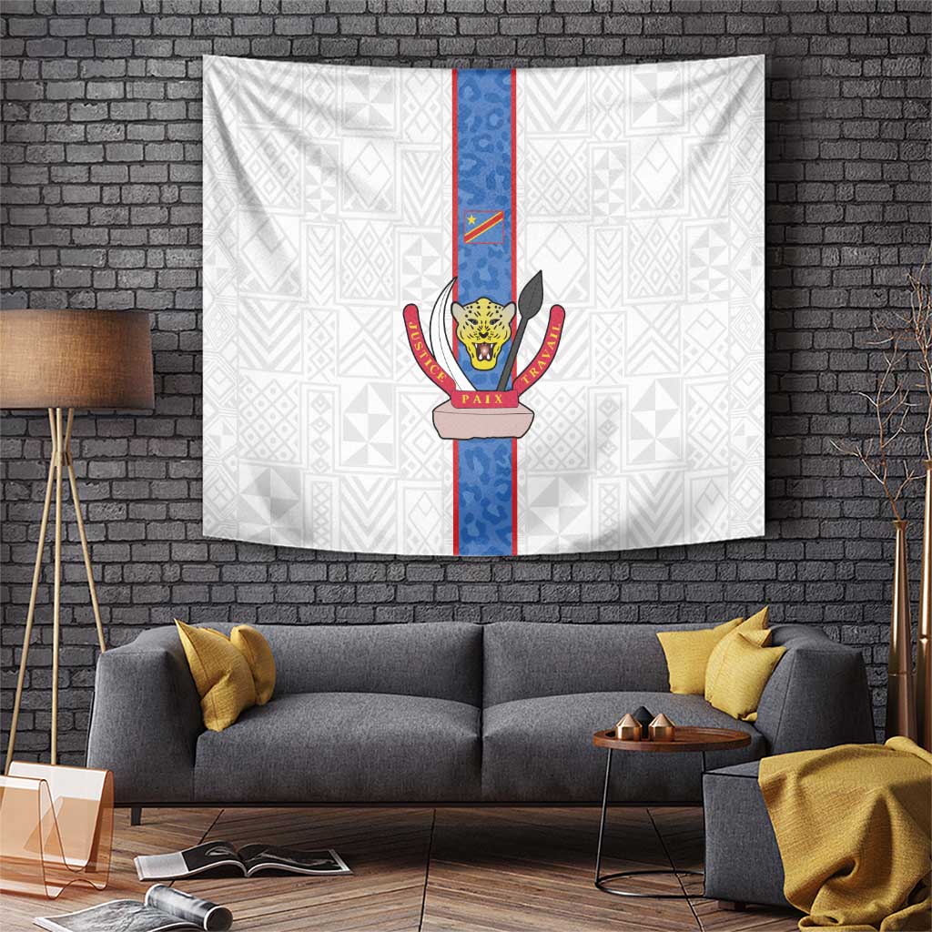 DR Congo Football Tapestry Leopards Mix Kuba Raffia Pattern - Wonder Print Shop
