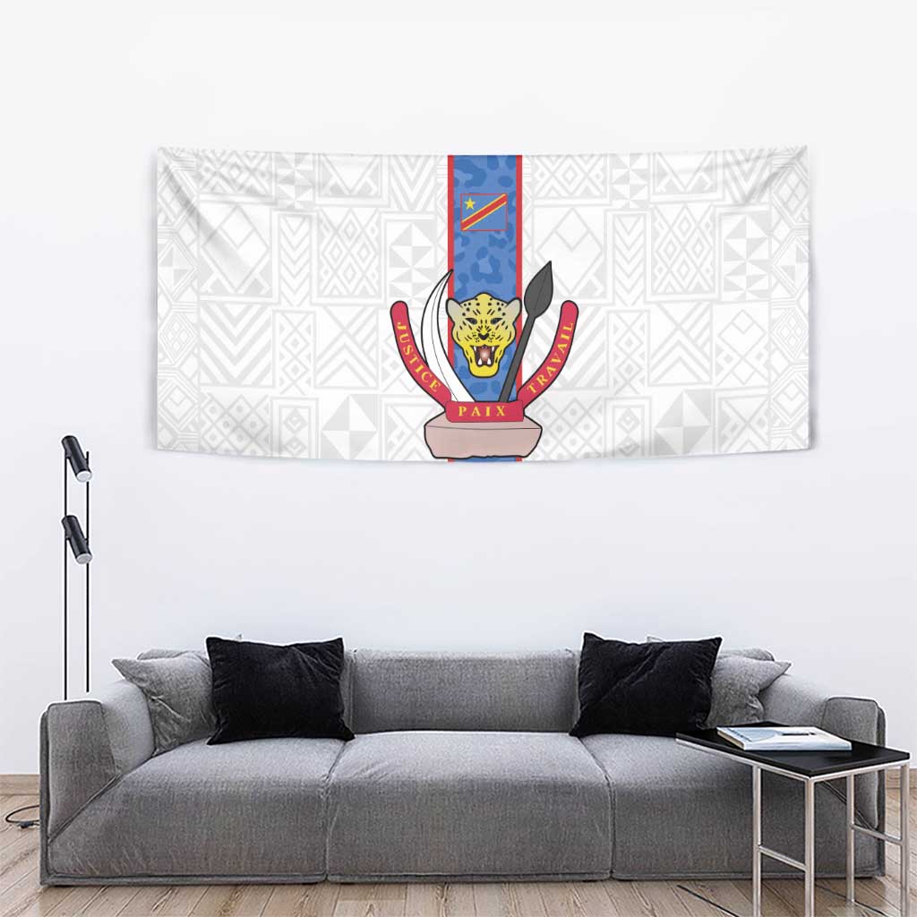 DR Congo Football Tapestry Leopards Mix Kuba Raffia Pattern - Wonder Print Shop