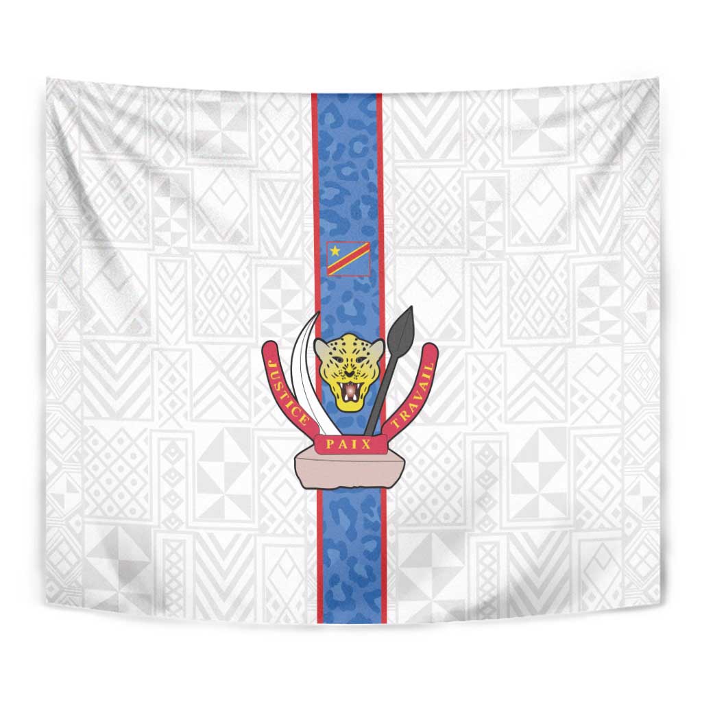 DR Congo Football Tapestry Leopards Mix Kuba Raffia Pattern - Wonder Print Shop