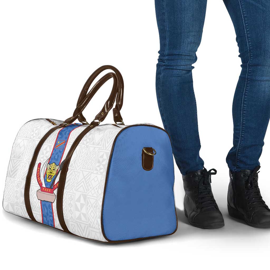 DR Congo Football Travel Bag Leopards Mix Kuba Raffia Pattern - Wonder Print Shop