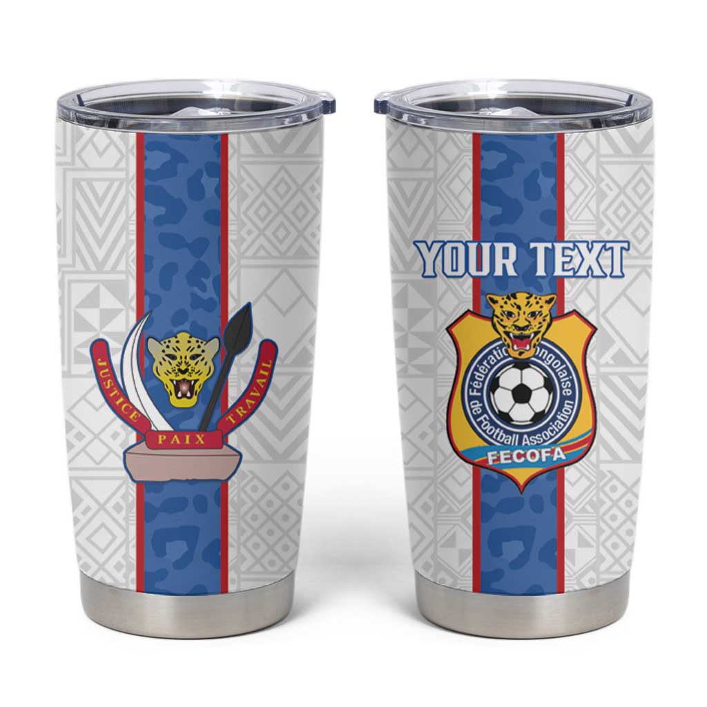 Custom DR Congo Football Tumbler Cup Leopards Mix Kuba Raffia Pattern - Wonder Print Shop