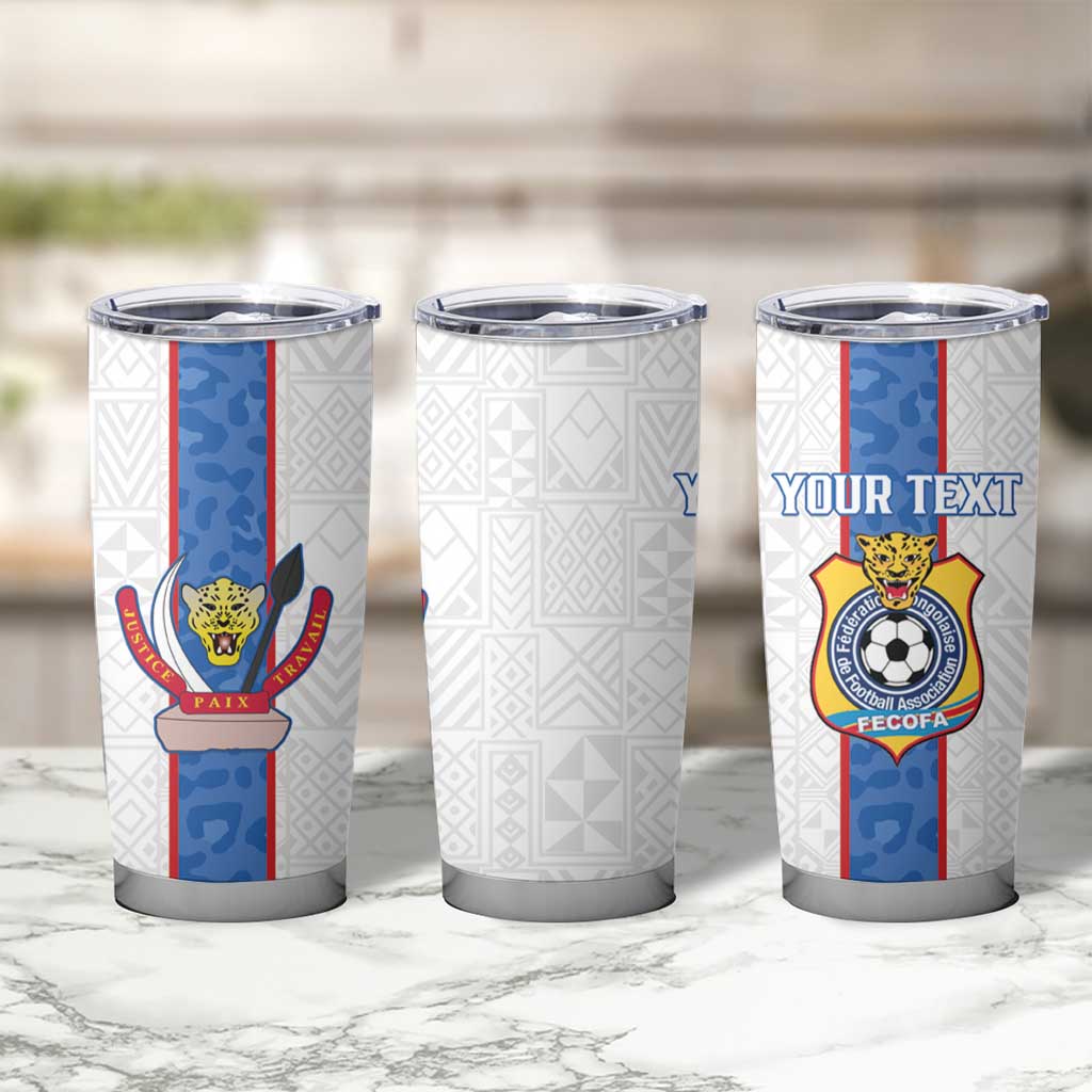 Custom DR Congo Football Tumbler Cup Leopards Mix Kuba Raffia Pattern - Wonder Print Shop