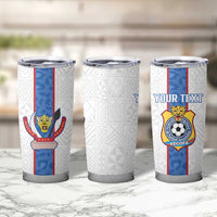 Custom DR Congo Football Tumbler Cup Leopards Mix Kuba Raffia Pattern - Wonder Print Shop