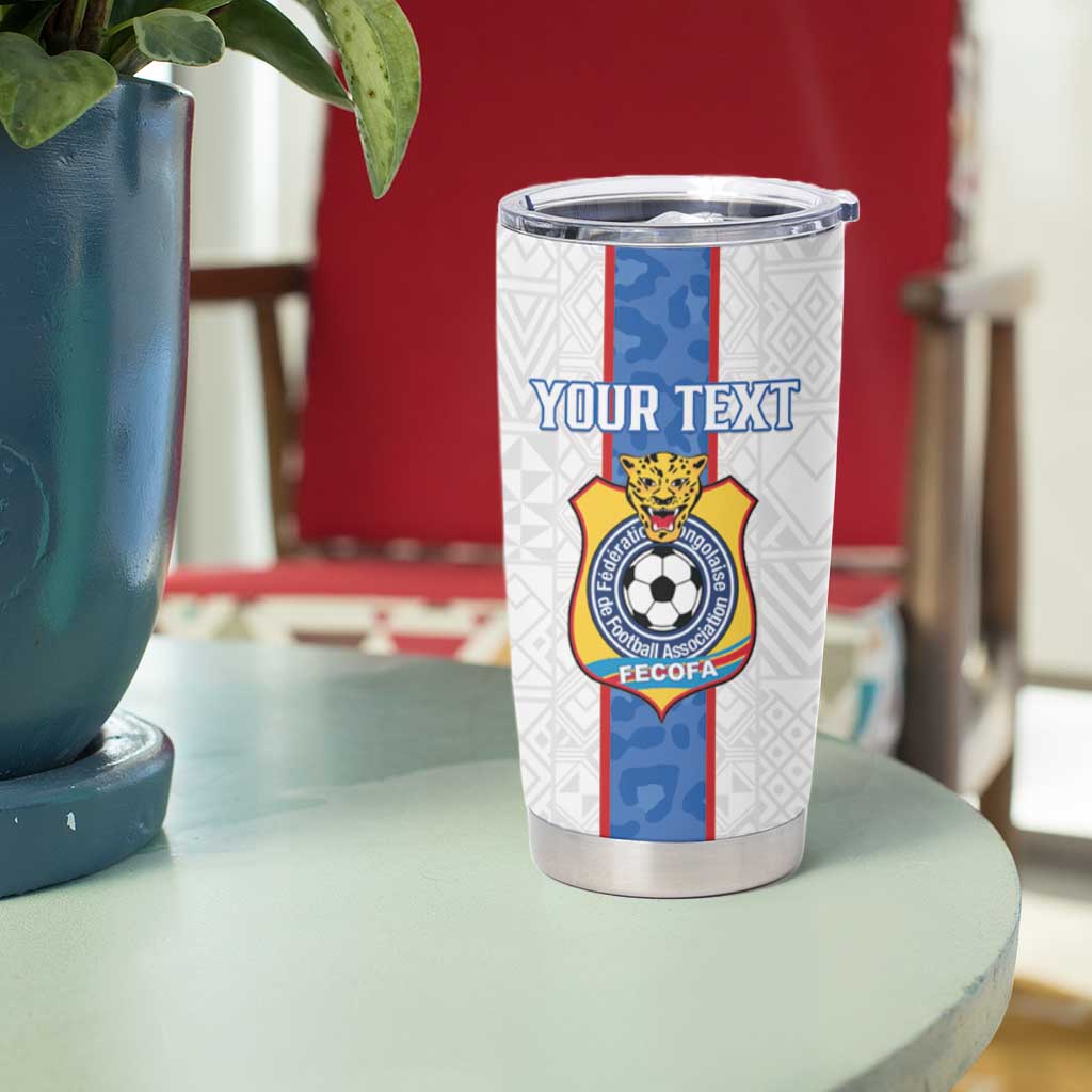 Custom DR Congo Football Tumbler Cup Leopards Mix Kuba Raffia Pattern - Wonder Print Shop