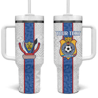 Custom DR Congo Football Tumbler With Handle Leopards Mix Kuba Raffia Pattern - Wonder Print Shop