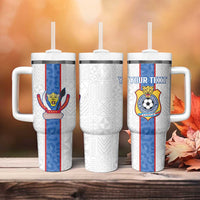 Custom DR Congo Football Tumbler With Handle Leopards Mix Kuba Raffia Pattern - Wonder Print Shop