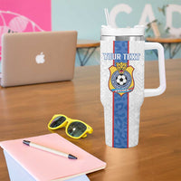 Custom DR Congo Football Tumbler With Handle Leopards Mix Kuba Raffia Pattern - Wonder Print Shop