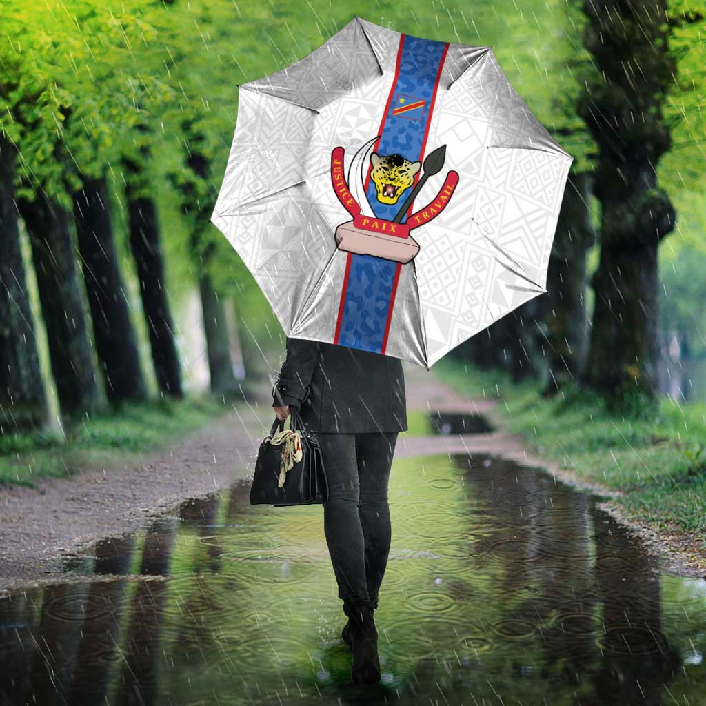 DR Congo Football Umbrella Leopards Mix Kuba Raffia Pattern - Wonder Print Shop