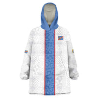 Custom DR Congo Football Wearable Blanket Hoodie Leopards Mix Kuba Raffia Pattern - Wonder Print Shop