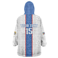 Custom DR Congo Football Wearable Blanket Hoodie Leopards Mix Kuba Raffia Pattern - Wonder Print Shop