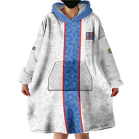 Custom DR Congo Football Wearable Blanket Hoodie Leopards Mix Kuba Raffia Pattern - Wonder Print Shop