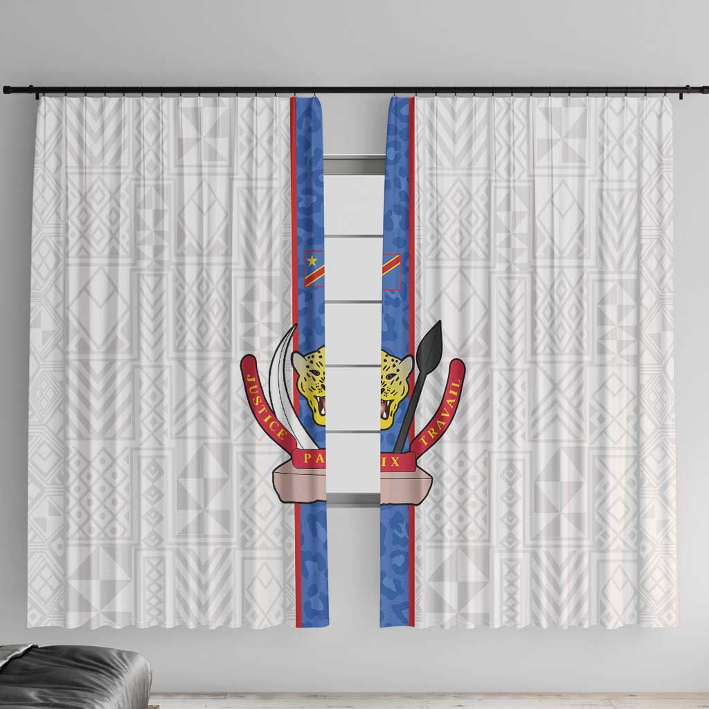 DR Congo Football Window Curtain Leopards Mix Kuba Raffia Pattern - Wonder Print Shop