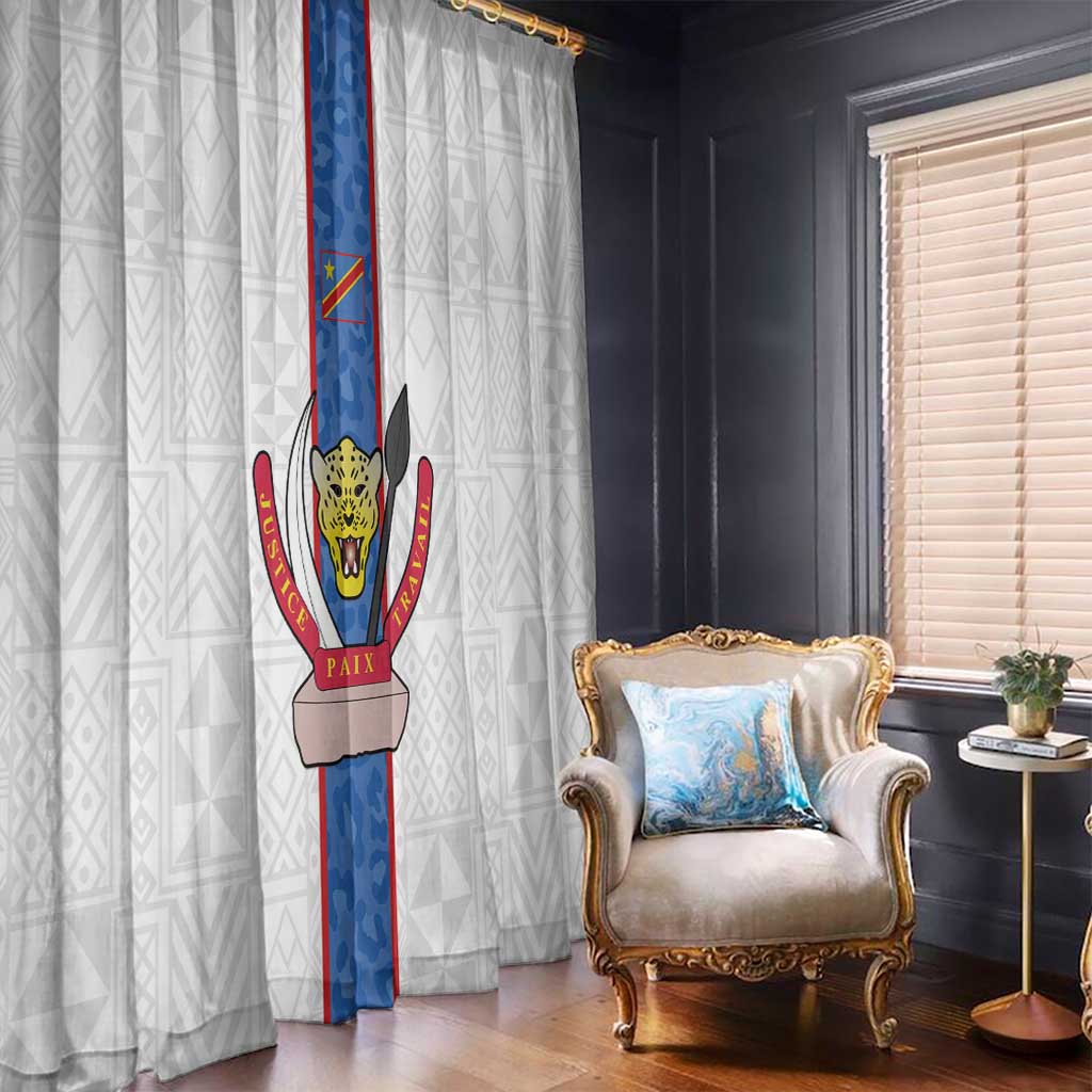 DR Congo Football Window Curtain Leopards Mix Kuba Raffia Pattern - Wonder Print Shop