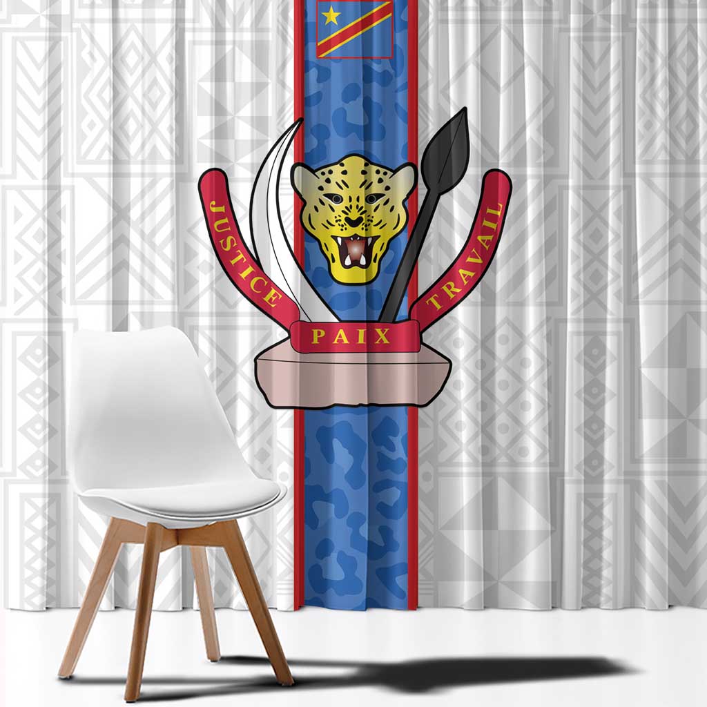 DR Congo Football Window Curtain Leopards Mix Kuba Raffia Pattern - Wonder Print Shop