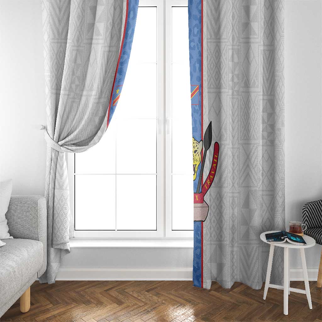 DR Congo Football Window Curtain Leopards Mix Kuba Raffia Pattern - Wonder Print Shop