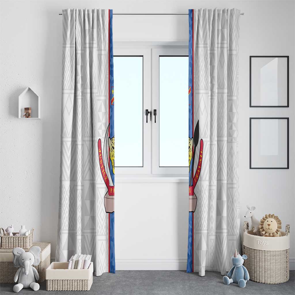 DR Congo Football Window Curtain Leopards Mix Kuba Raffia Pattern - Wonder Print Shop