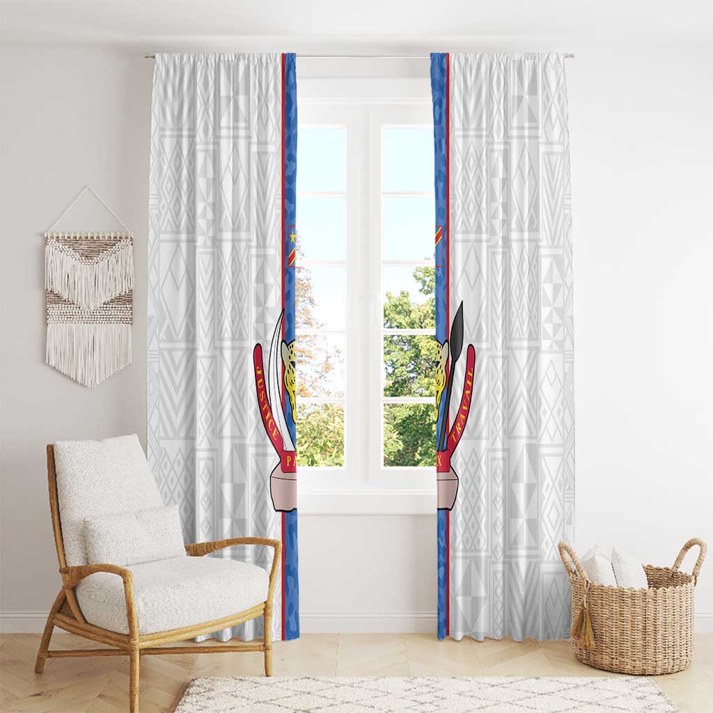 DR Congo Football Window Curtain Leopards Mix Kuba Raffia Pattern - Wonder Print Shop