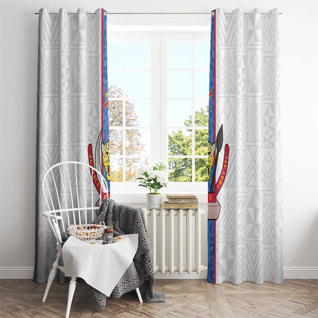 DR Congo Football Window Curtain Leopards Mix Kuba Raffia Pattern - Wonder Print Shop