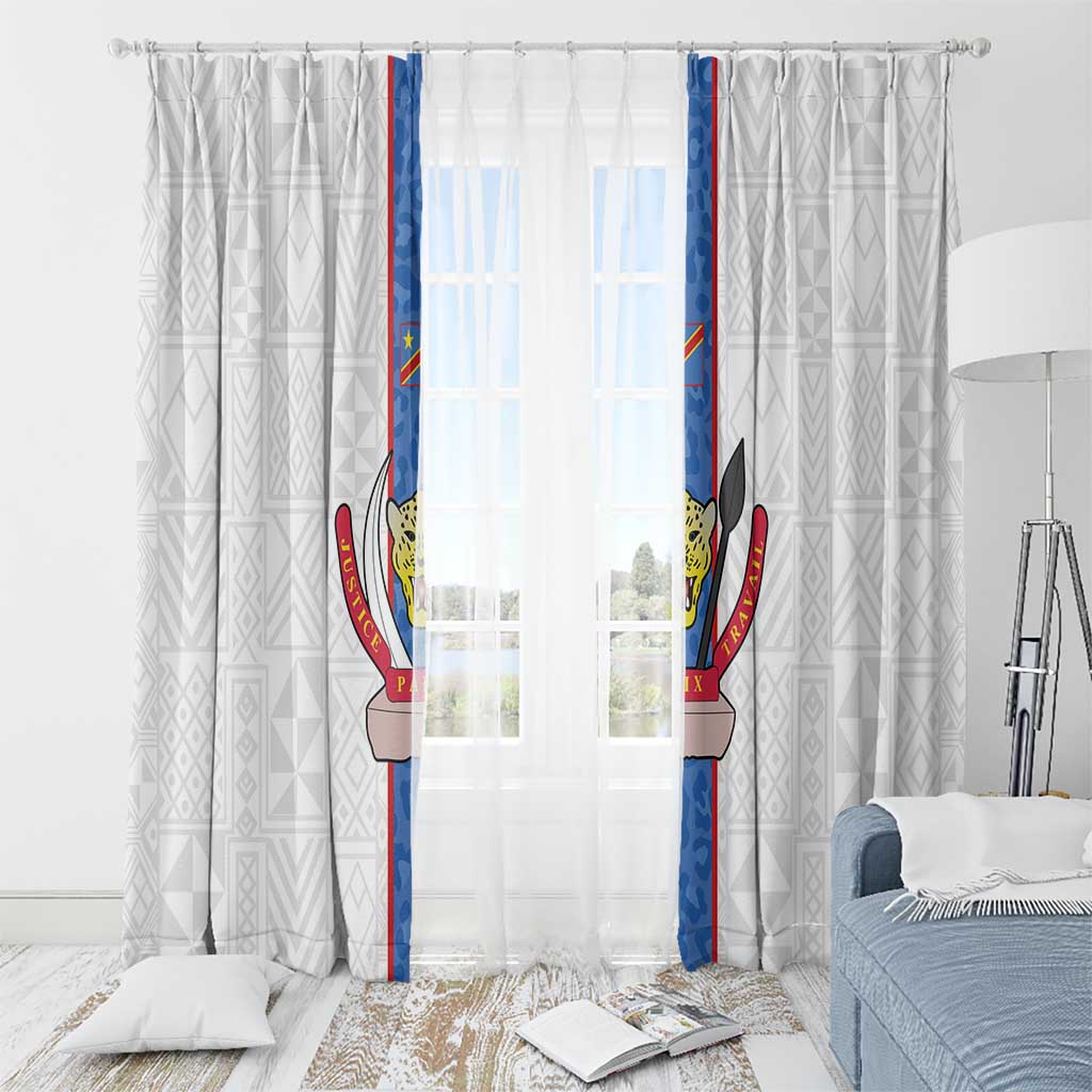 DR Congo Football Window Curtain Leopards Mix Kuba Raffia Pattern - Wonder Print Shop