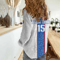 Custom DR Congo Football Women Casual Shirt Leopards Mix Kuba Raffia Pattern - Wonder Print Shop