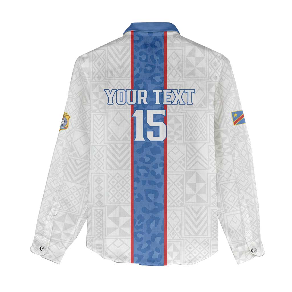 Custom DR Congo Football Women Casual Shirt Leopards Mix Kuba Raffia Pattern - Wonder Print Shop