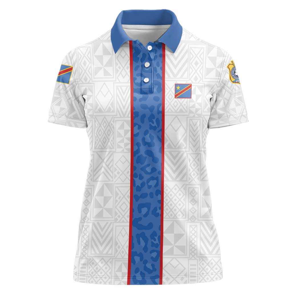 Custom DR Congo Football Women Polo Shirt Leopards Mix Kuba Raffia Pattern - Wonder Print Shop