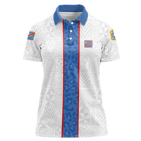 Custom DR Congo Football Women Polo Shirt Leopards Mix Kuba Raffia Pattern - Wonder Print Shop