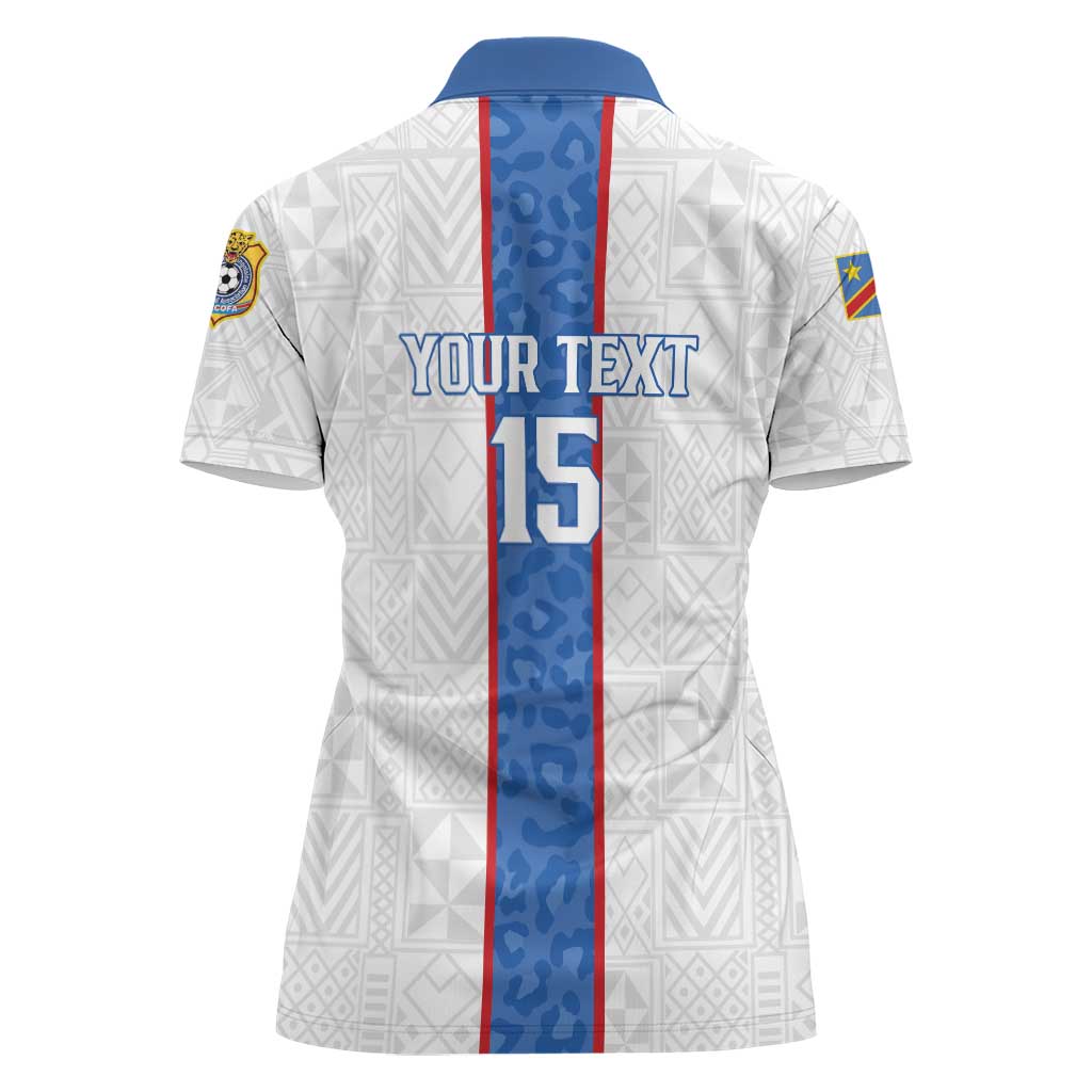 Custom DR Congo Football Women Polo Shirt Leopards Mix Kuba Raffia Pattern - Wonder Print Shop