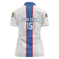 Custom DR Congo Football Women Polo Shirt Leopards Mix Kuba Raffia Pattern - Wonder Print Shop