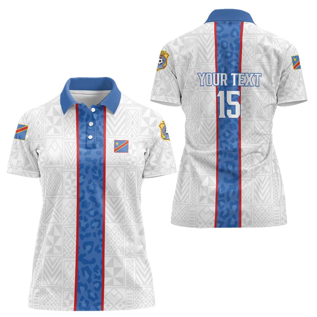 Custom DR Congo Football Women Polo Shirt Leopards Mix Kuba Raffia Pattern - Wonder Print Shop