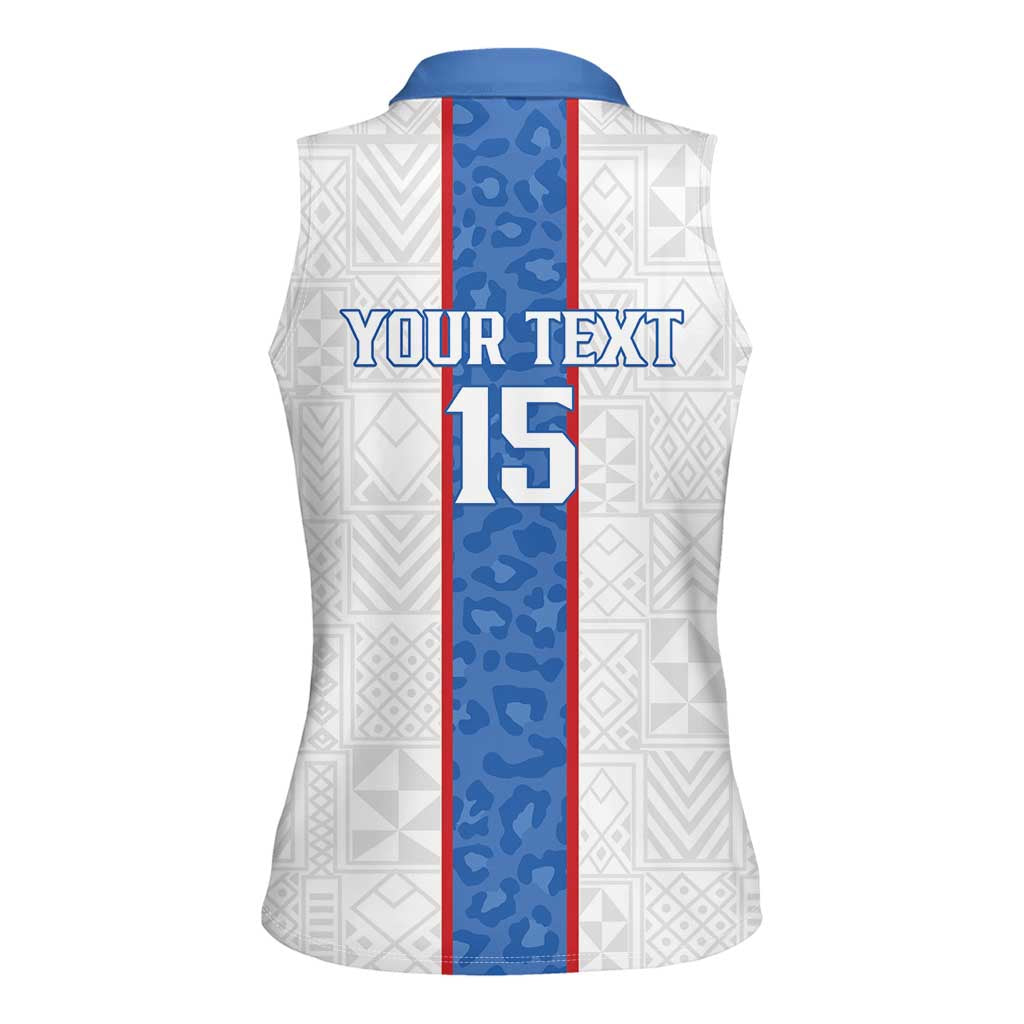 Custom DR Congo Football Women Sleeveless Polo Shirt Leopards Mix Kuba Raffia Pattern - Wonder Print Shop