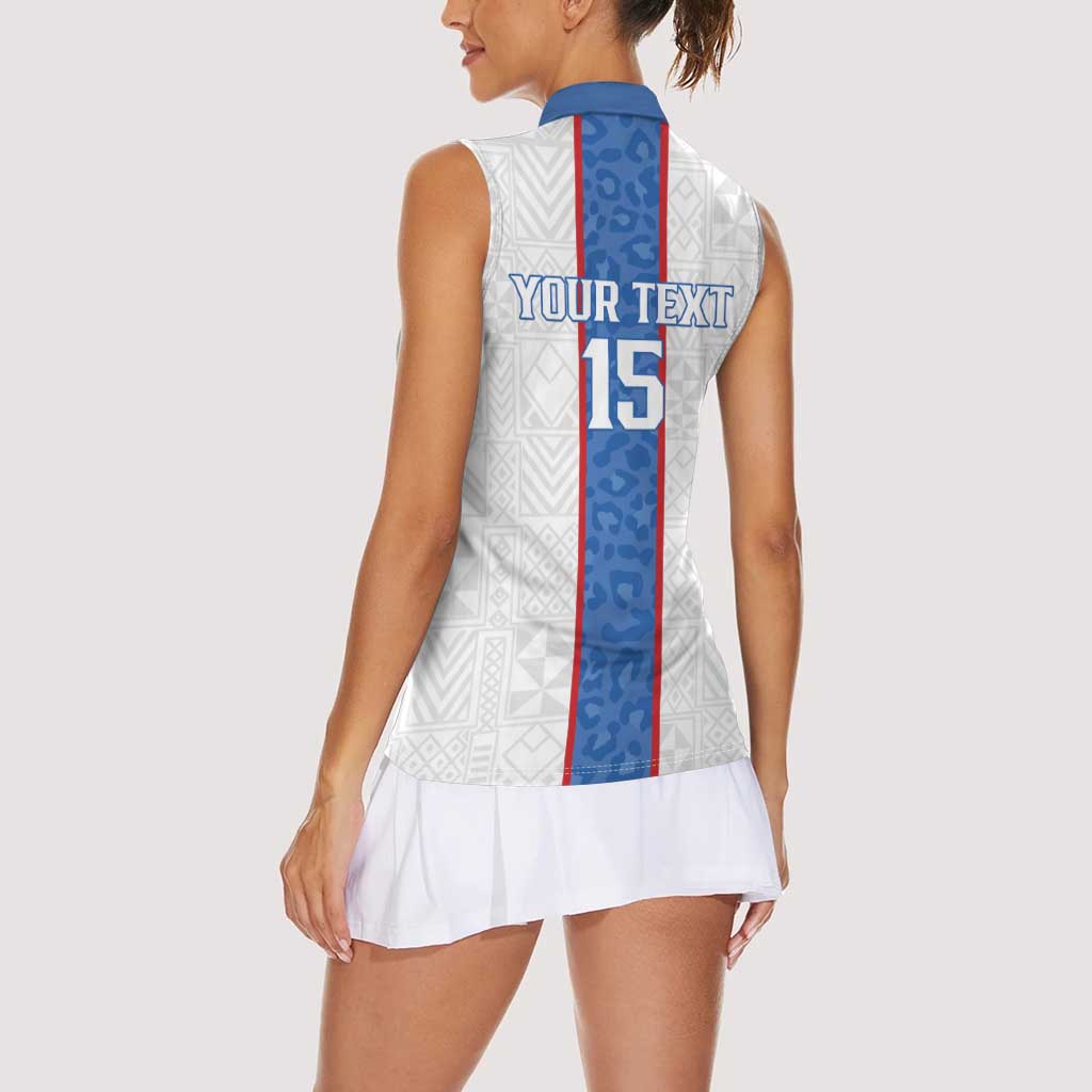 Custom DR Congo Football Women Sleeveless Polo Shirt Leopards Mix Kuba Raffia Pattern - Wonder Print Shop