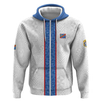 Custom DR Congo Football Zip Hoodie Leopards Mix Kuba Raffia Pattern - Wonder Print Shop