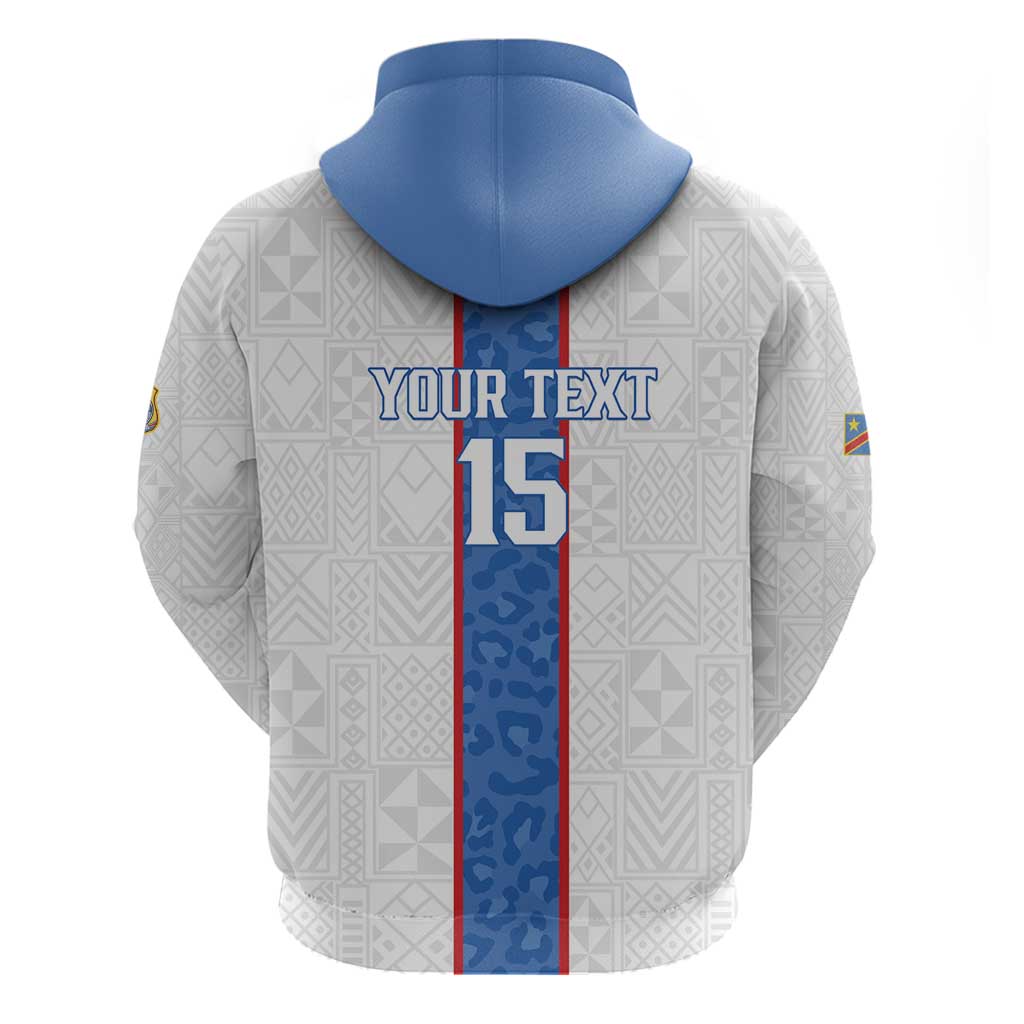 Custom DR Congo Football Zip Hoodie Leopards Mix Kuba Raffia Pattern - Wonder Print Shop