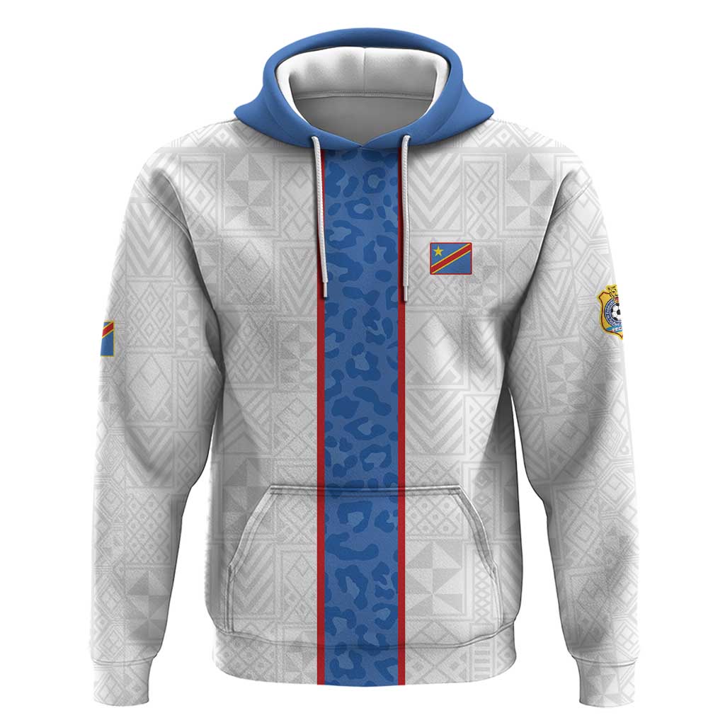 Custom DR Congo Football Zip Hoodie Leopards Mix Kuba Raffia Pattern - Wonder Print Shop