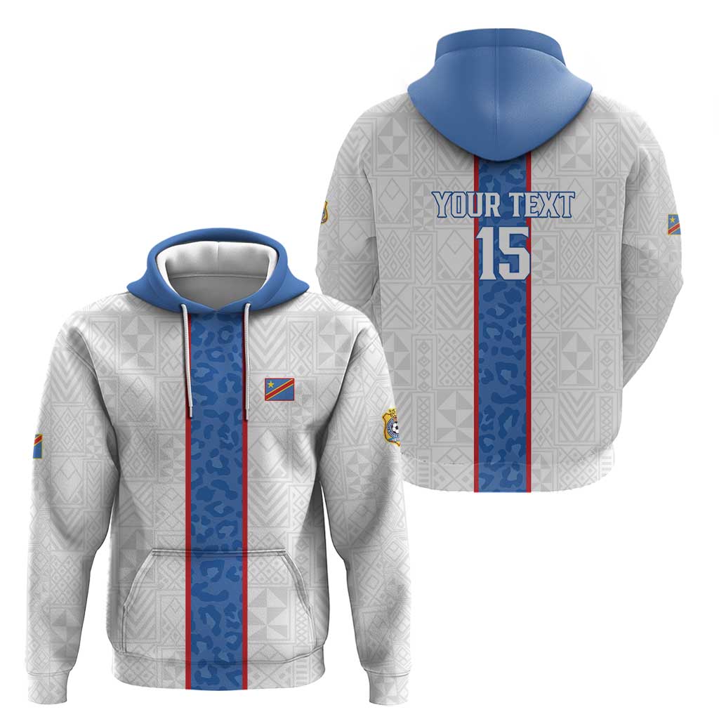 Custom DR Congo Football Zip Hoodie Leopards Mix Kuba Raffia Pattern - Wonder Print Shop