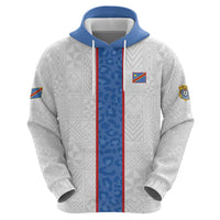 Custom DR Congo Football Zip Hoodie Leopards Mix Kuba Raffia Pattern - Wonder Print Shop
