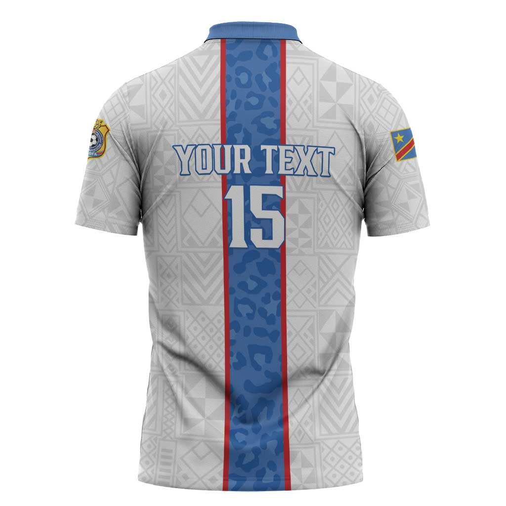 Custom DR Congo Football Zipper Polo Shirt Leopards Mix Kuba Raffia Pattern - Wonder Print Shop