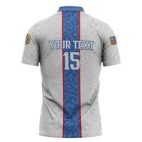 Custom DR Congo Football Zipper Polo Shirt Leopards Mix Kuba Raffia Pattern - Wonder Print Shop