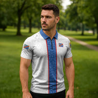Custom DR Congo Football Zipper Polo Shirt Leopards Mix Kuba Raffia Pattern - Wonder Print Shop