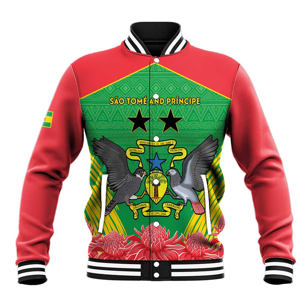 Personalised Sao Tome and Principe Baseball Jacket Coat Of Arms With Porcelana Rose - Wonder Print Shop