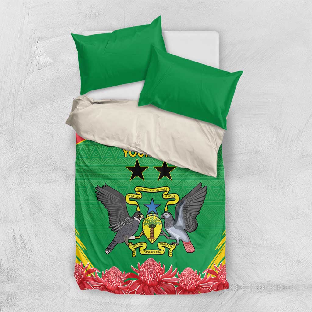 Personalised Sao Tome and Principe Bedding Set Coat Of Arms With Porcelana Rose - Wonder Print Shop