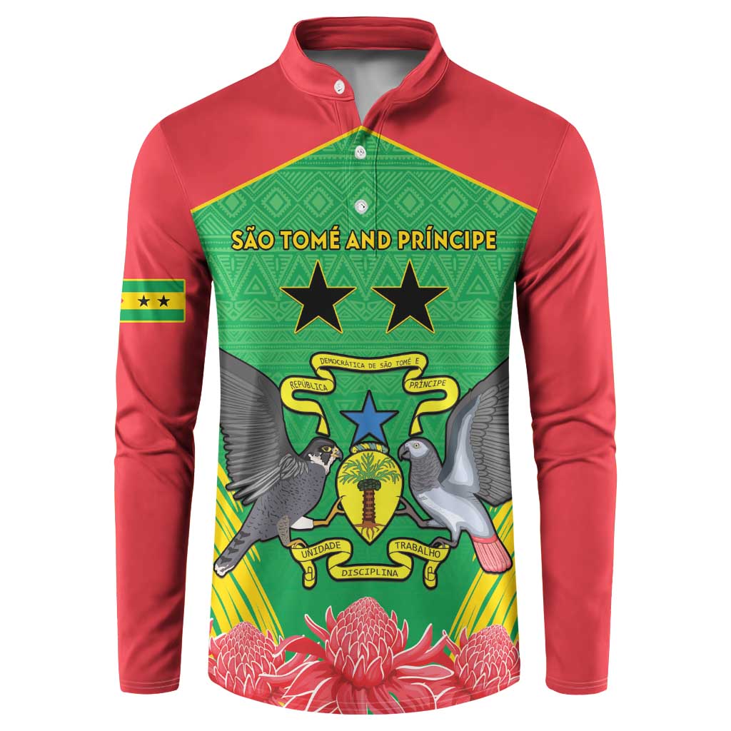 Personalised Sao Tome and Principe Button Sweatshirt Coat Of Arms With Porcelana Rose - Wonder Print Shop