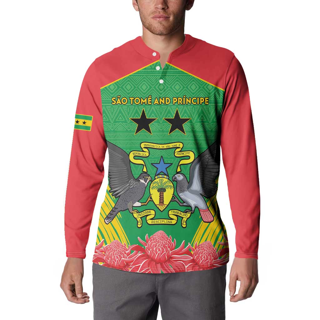 Personalised Sao Tome and Principe Button Sweatshirt Coat Of Arms With Porcelana Rose - Wonder Print Shop