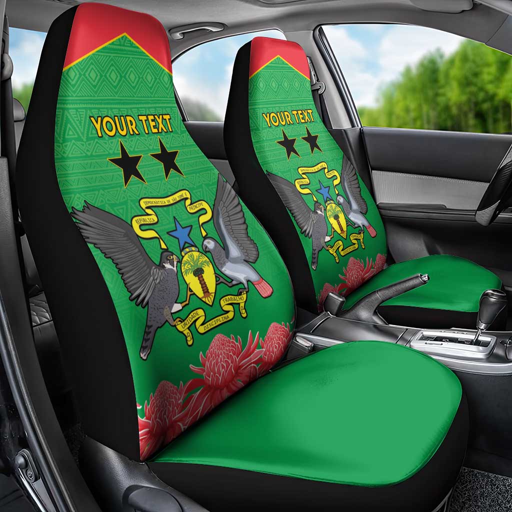 Personalised Sao Tome and Principe Car Seat Cover Coat Of Arms With Porcelana Rose - Wonder Print Shop