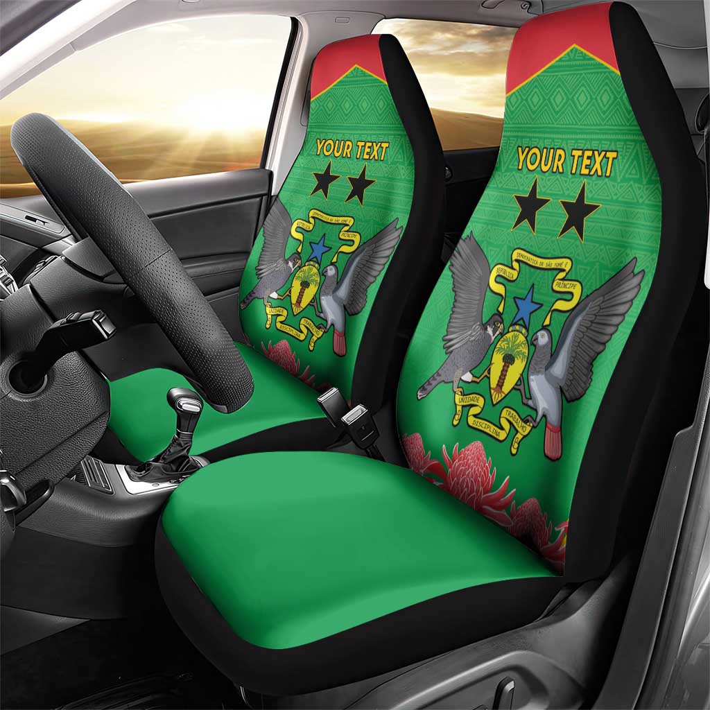 Personalised Sao Tome and Principe Car Seat Cover Coat Of Arms With Porcelana Rose - Wonder Print Shop