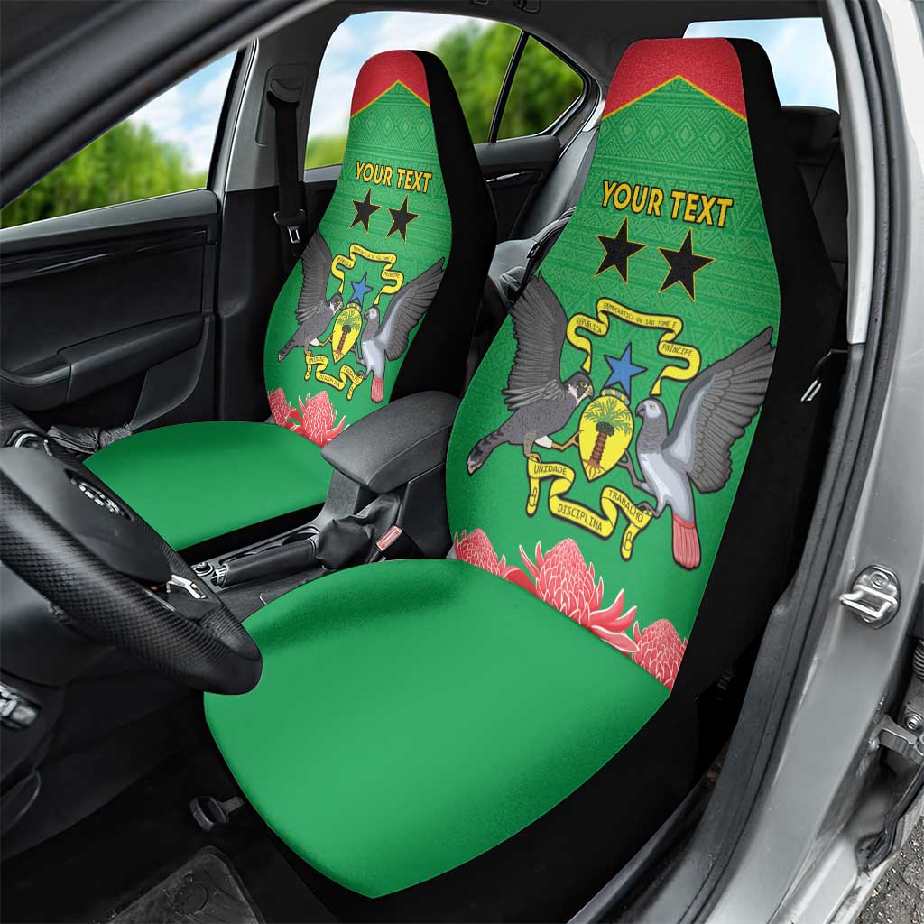 Personalised Sao Tome and Principe Car Seat Cover Coat Of Arms With Porcelana Rose - Wonder Print Shop